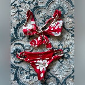 Frankie’s bikinis red floral bikini set SMALL top & bottom